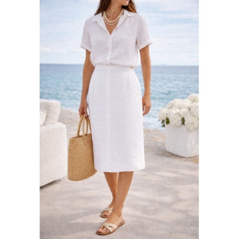 Lauren Ralph Lauren Skirt Womens 6 Petite White Linen Pencil Lined Summer Work